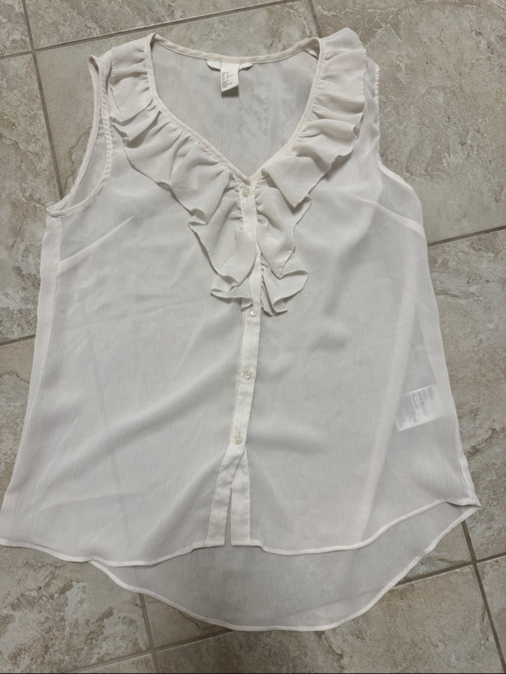 H&M Cream Ruffled V-Neck Sleeveless Camisole